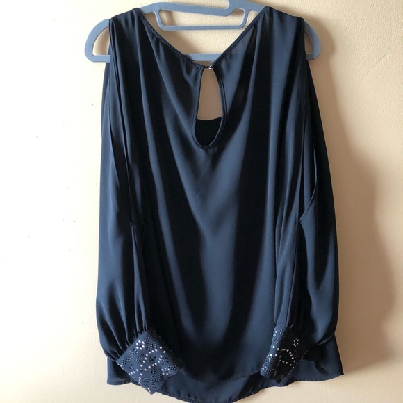 Long Sleeve Cold Shoulder Blouse with Dazzled Cuff - Picture 3 of 4